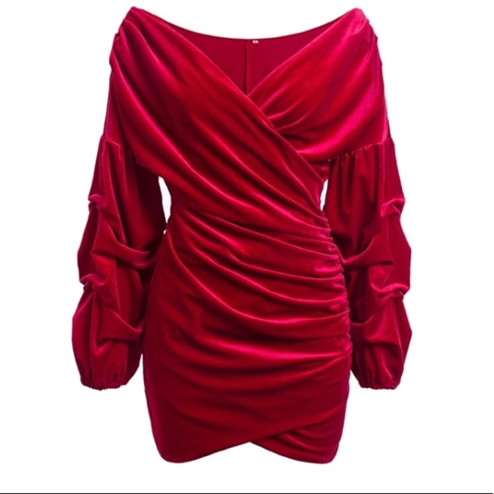 Red velvet off the shoulder plus size dress